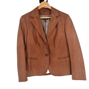 VTG Escada Cognac Lamb Leather Blazer Womens 40/US 8 Corporate Old Money 90s